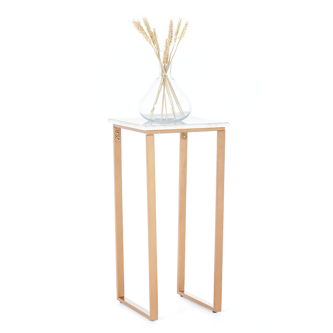 Penguin Home® Beistelltisch, Marmor und Eisen, Weiss und goldfarben, 30.5x30.5x63.5cm
