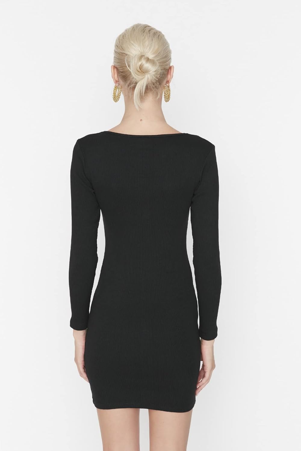 TRENDYOL Damen Woman Midi Bodycon Polo Neck Knitwear Plus Size Dress Kleid, Schwarz