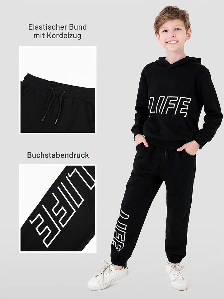 NATUST Kinder Trainingsanzug Jungen Mädchen Sportanzug Einfarbig Sweat Jogginganzug 120 Schwarz, 120