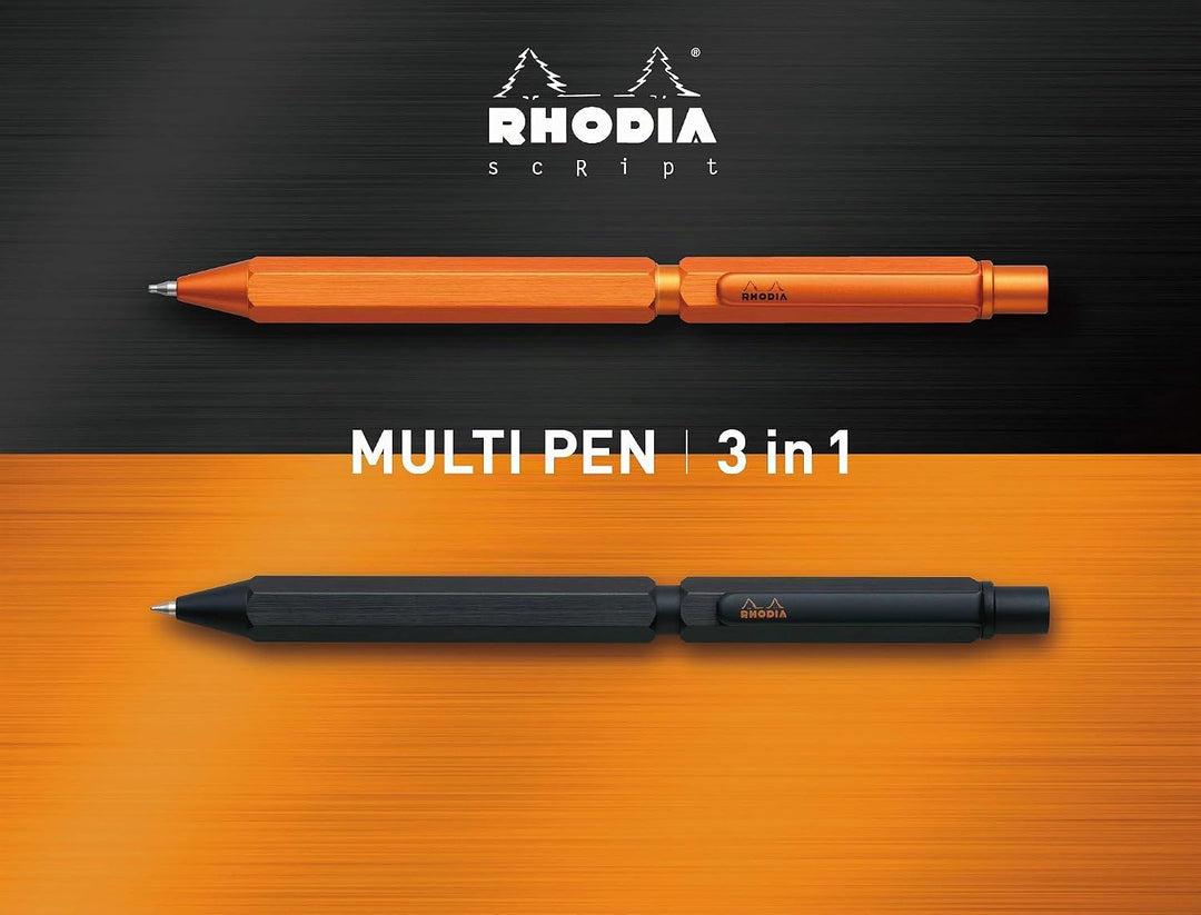 Rhodia 9340C – 3-in-1 ScRipt Multipen – 2 Kugelschreiber 0,5 mm schwarz &amp; rot + 1 Druckbleistift Gra