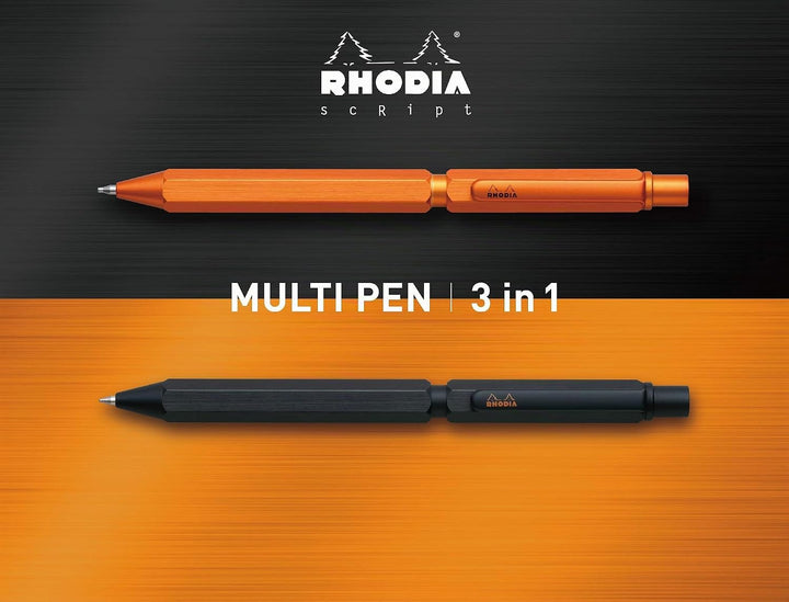 Rhodia 9340C – 3-in-1 ScRipt Multipen – 2 Kugelschreiber 0,5 mm schwarz &amp; rot + 1 Druckbleistift Gra