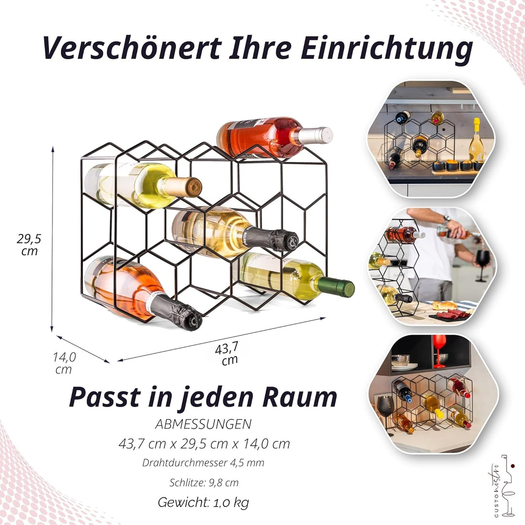 Gusto Nostro Weinregal für den Tisch - Modernes Schwarzes Metall-Weinregal für 14 Flaschen - 3-Stufi