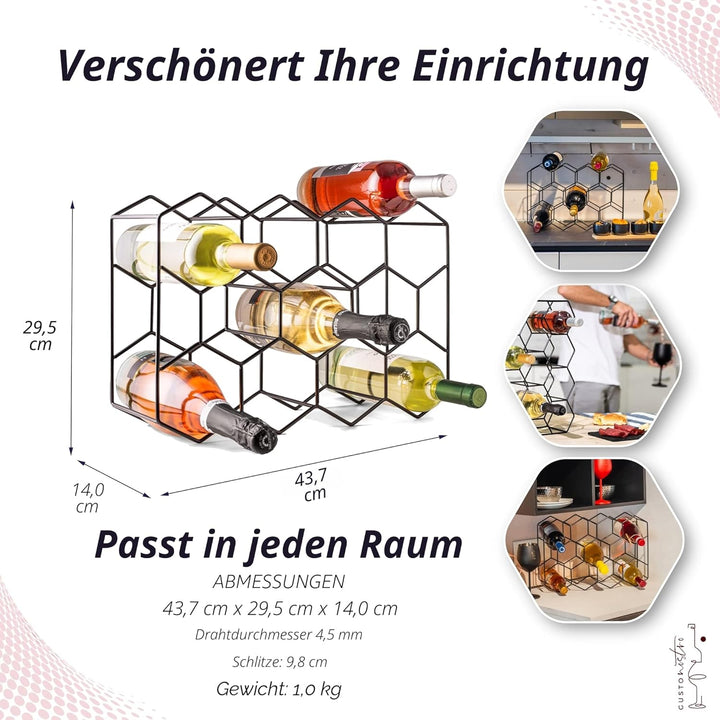 Gusto Nostro Weinregal für den Tisch - Modernes Schwarzes Metall-Weinregal für 14 Flaschen - 3-Stufi