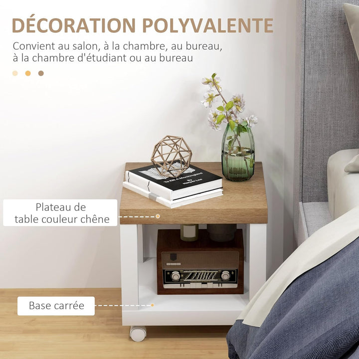 HOMCOM Beistelltisch, rollbar, moderner Couchtisch mit offenem Regal, für Wohnzimmer, Schlafzimmer o