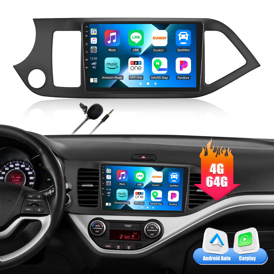 CAMECHO [8-Kern 4G+64G] Android 15 Autoradio für KIA Picanto TA 2011-2016 mit Navi Carplay Android A