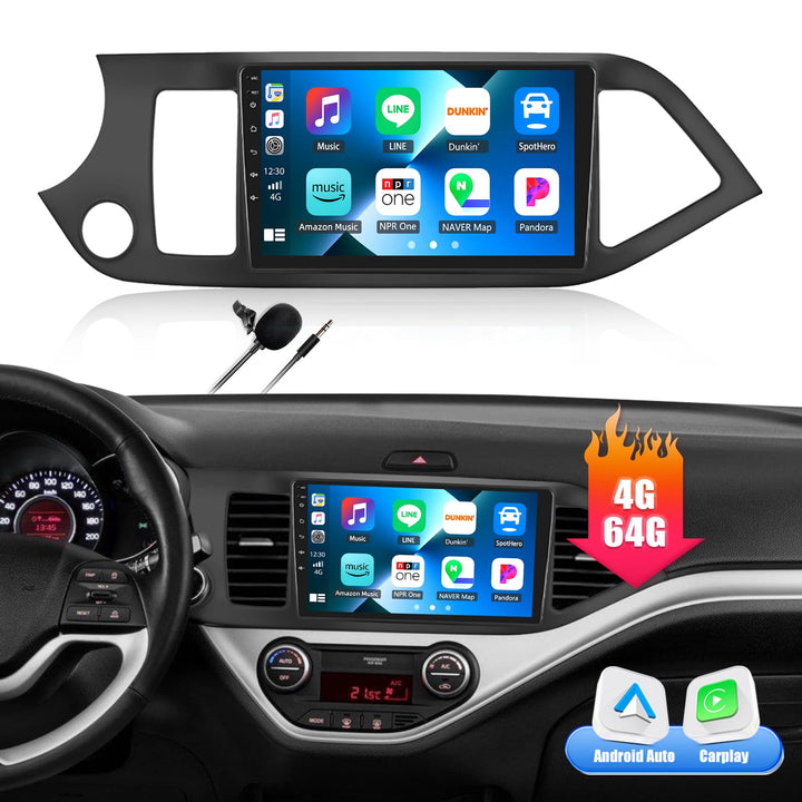 CAMECHO [8-Kern 4G+64G] Android 15 Autoradio für KIA Picanto TA 2011-2016 mit Navi Carplay Android A