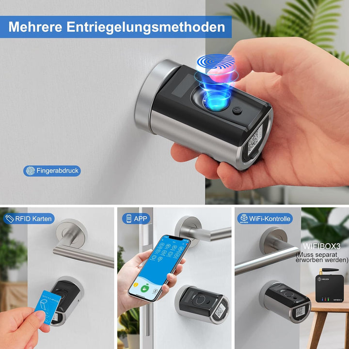 RUILON Türschloss Fingerabdruck,Elektronisches Türschloss mit RFID WiFi Bluetooth,Transponder,Finger