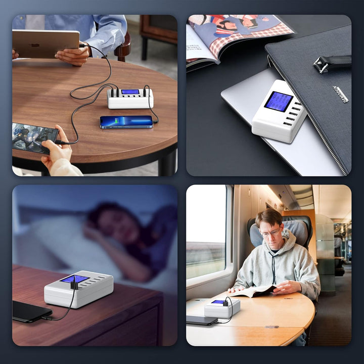 USB Ladegerät, 60W 8 Ports USB Ladestation 12A USB C Ladegerät mit LCD Display für mehrere Geräte, U