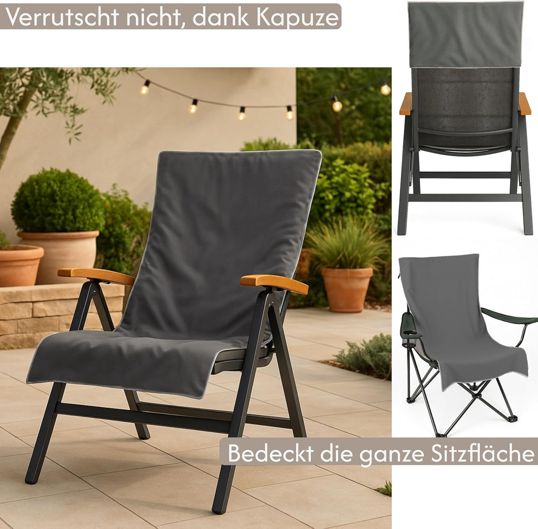 2X Schonbezug Gartenstuhl Hochlehner - 130x65cm mit Kapuze Microfaser Light Weight Schonbezüge für G