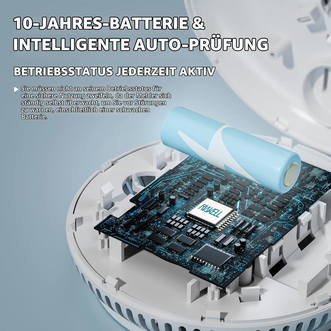 5er Set Rauchmelder 10 Jahre Batterie, Rauchwarnmelder Feuermelder mit Fotoelektrischem Sensor, TÜV