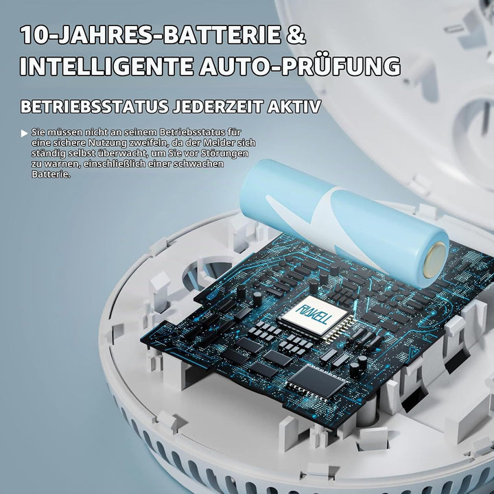 5er Set Rauchmelder 10 Jahre Batterie, Rauchwarnmelder Feuermelder mit Fotoelektrischem Sensor, TÜV