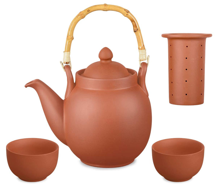 Ton Teeservice Tenno 3-teilig. Bestehend aus Ton Teekanne 1,6 Liter und 2 Tontassen. Handgefertigt,