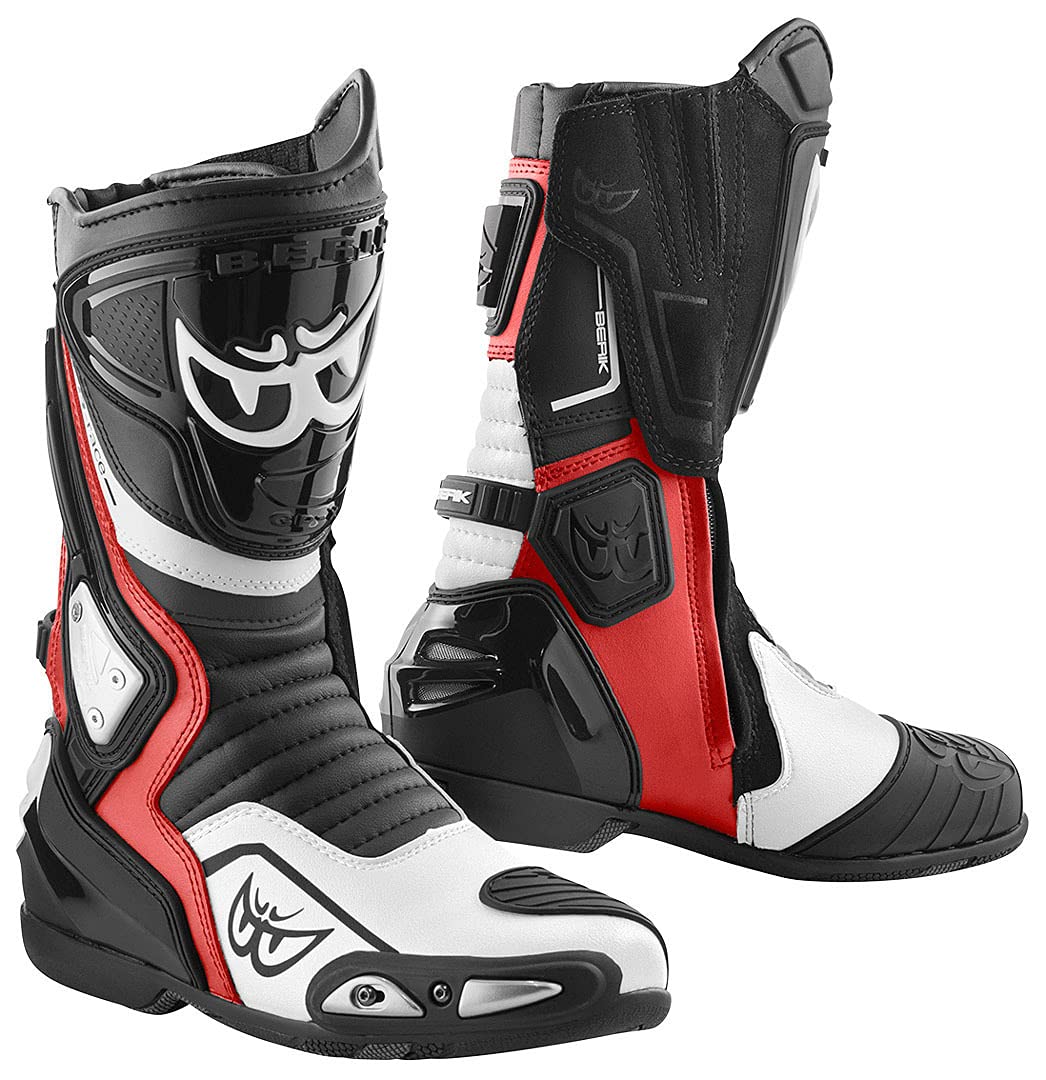 Berik Donington Motorradstiefel, schwarz/weiss/rot, 48 | Atmungsaktiv Schwarz Weiss Rot 48 EU, Schwa