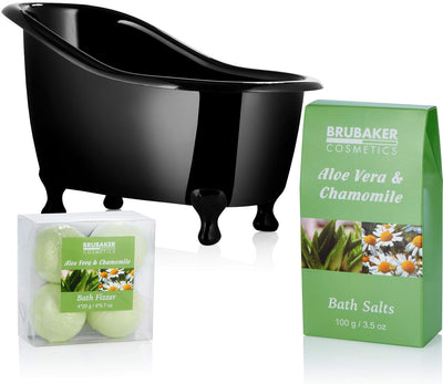 BRUBAKER Cosmetics Bade-Geschenkset Aloe Vera Kamille mit Deko Badewanne Schwarz 9-teilig Aloe Vera