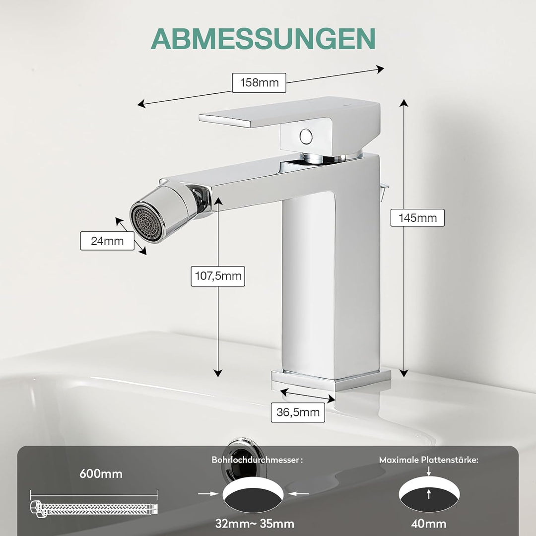 Faustina Einhelmischer Bidet-Armatur Toilette mit Zugstange und Ablaufgarnitur, Bidetmischer Einhebe