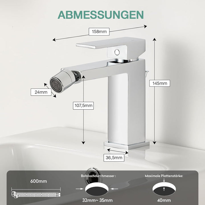 Faustina Einhelmischer Bidet-Armatur Toilette mit Zugstange und Ablaufgarnitur, Bidetmischer Einhebe
