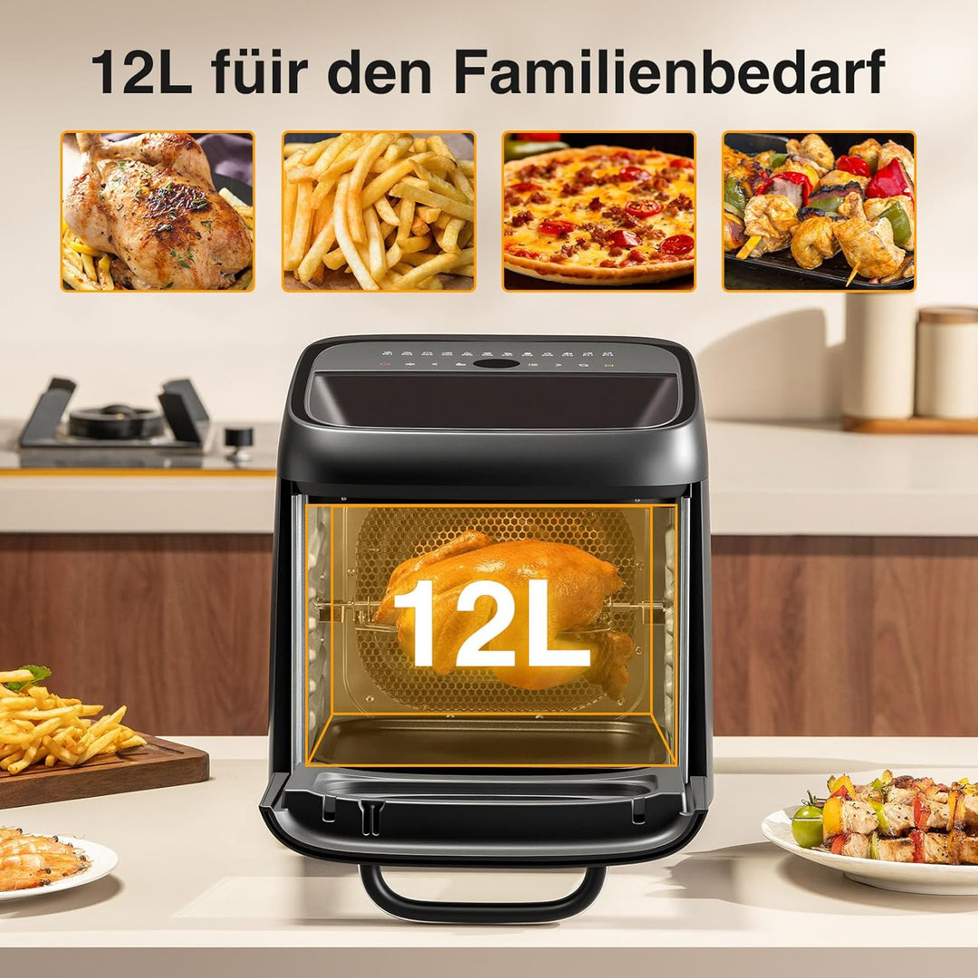 12L XXL Heissluftfritteuse, 12-in-1 Voreinstellungen, Programme, Touchscreen, Funktionen als Air Fry