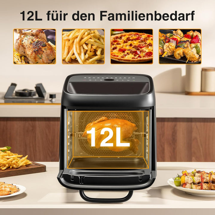 12L XXL Heissluftfritteuse, 12-in-1 Voreinstellungen, Programme, Touchscreen, Funktionen als Air Fry