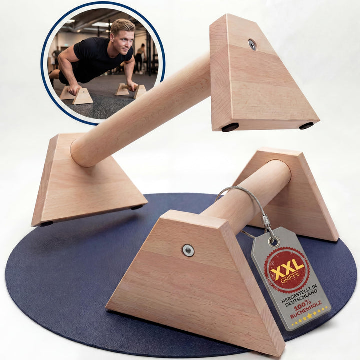 Liegestützgriffe aus Holz – XXL Parallettes Calisthenics Griffe & Push Up Bars, MADE IN GERMANY Hand