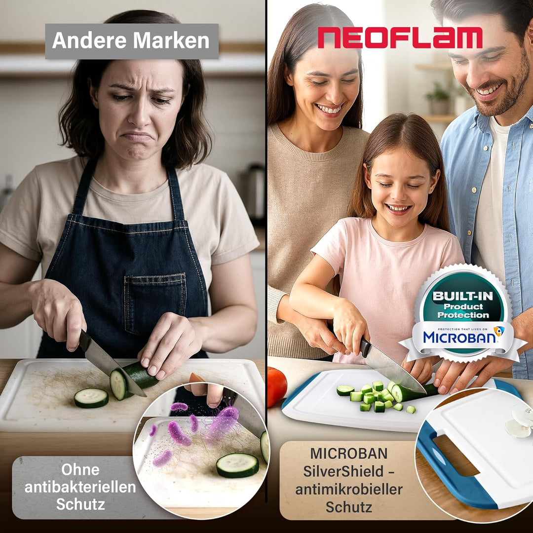 NEOFLAM® – Antibakterielles Schneidebrett Kunststoff rutschfest - 3er Set Schneidbretter Microban® S