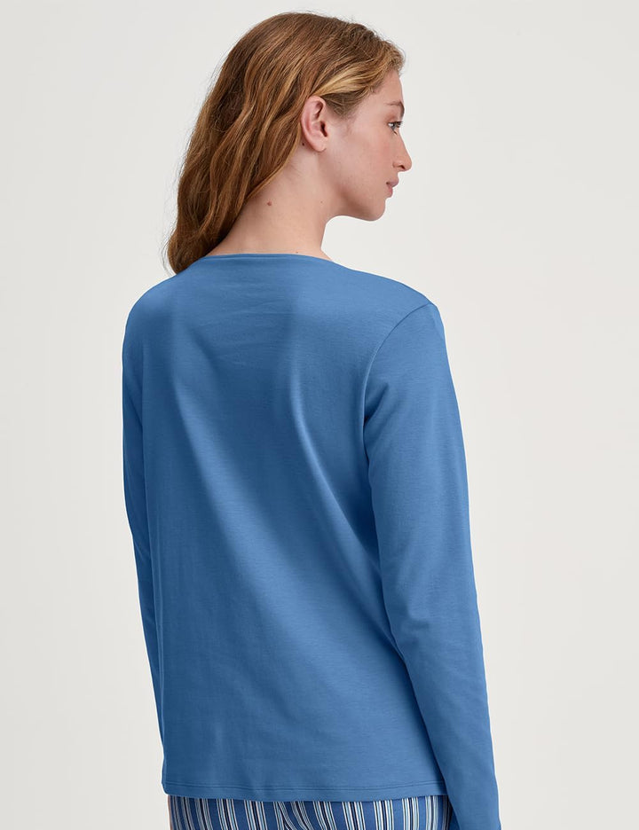 CALIDA Favourites Langarmshirt Damen, aus 100% Baumwolle, Dicker, wärmender Stoff 36-38 Riviera Blue