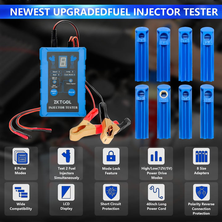 ZKTOOL Universal Einspritzdüsen Reiniger und Tester Set mit 8 Adaptern | Bietet 8 Impulsmodi &amp; 4-Dra