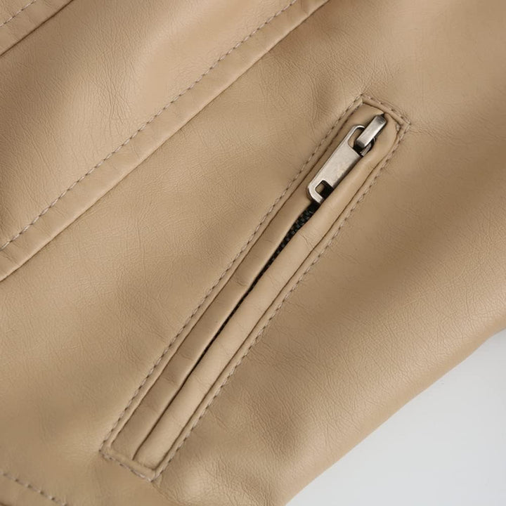 YYNUDA Damen Lederjacke Kurz Bikerjacke Stehkragen Reissverschluss Leder Jacke Übergangsjacke für He