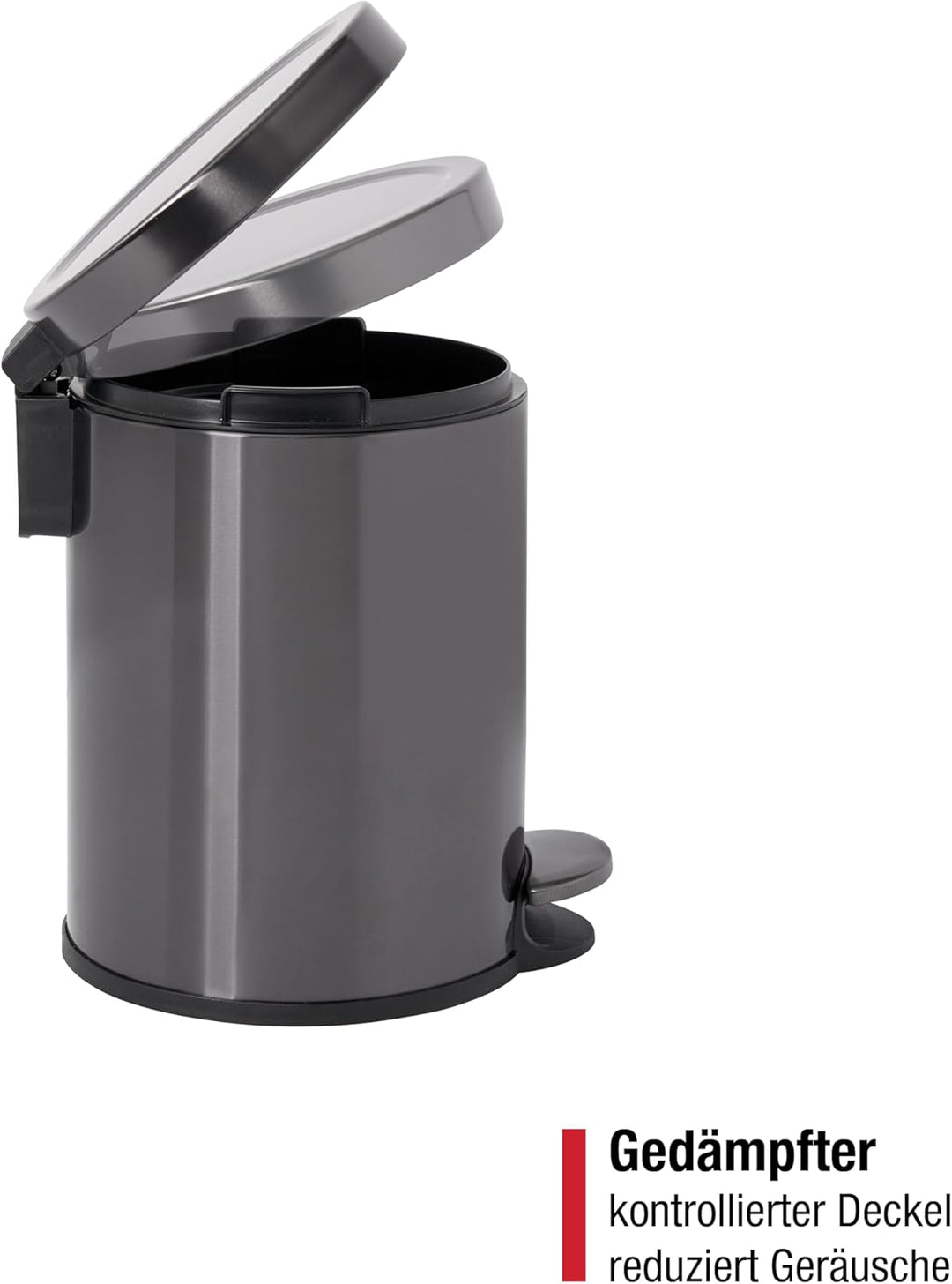 Rubbermaid Runder Step-On Mülleimer 6L Anthrazit Edelstahl – Kleiner Pedaleimer mit langsam schliess