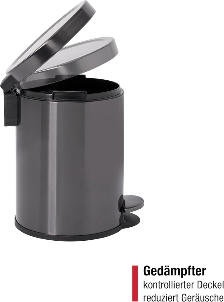 Rubbermaid Runder Step-On Mülleimer 6L Anthrazit Edelstahl – Kleiner Pedaleimer mit langsam schliess