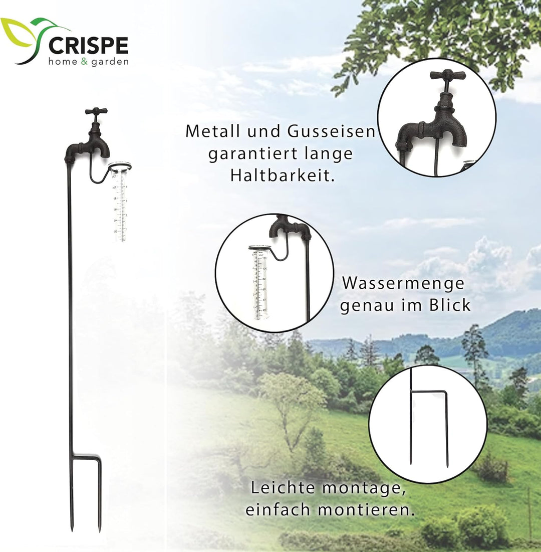 Crispe home & garden Regenmesser - Wasserhahn - dekorativ und robust - Höhe 84 cm - Niederschlagsmen