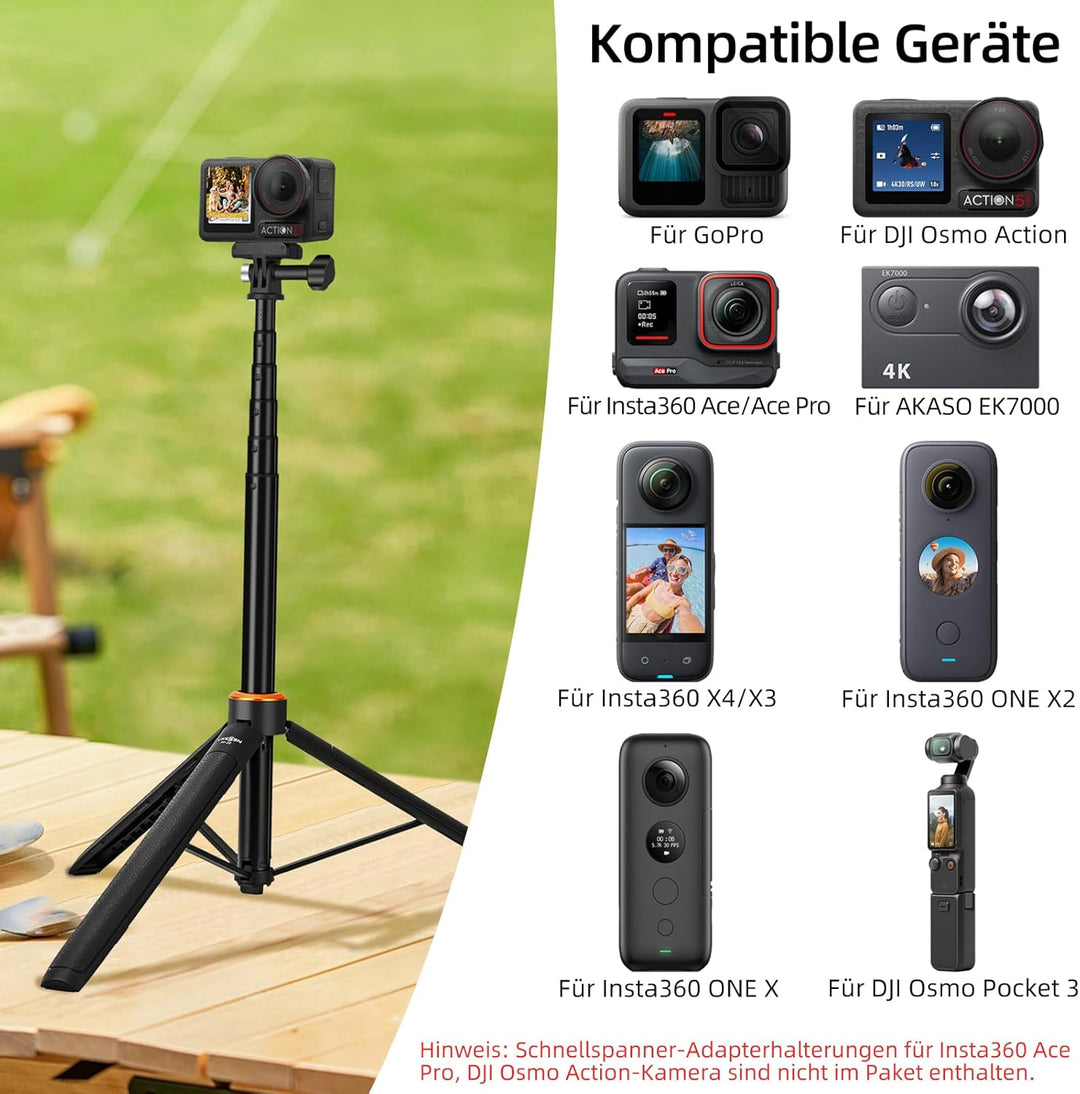 136cm Selfie Stick Stativ für DJI Osmo Pocket 3, GoPro Hero 13/12/11/10/9/Max, DJI Action 5 Pro/4, A