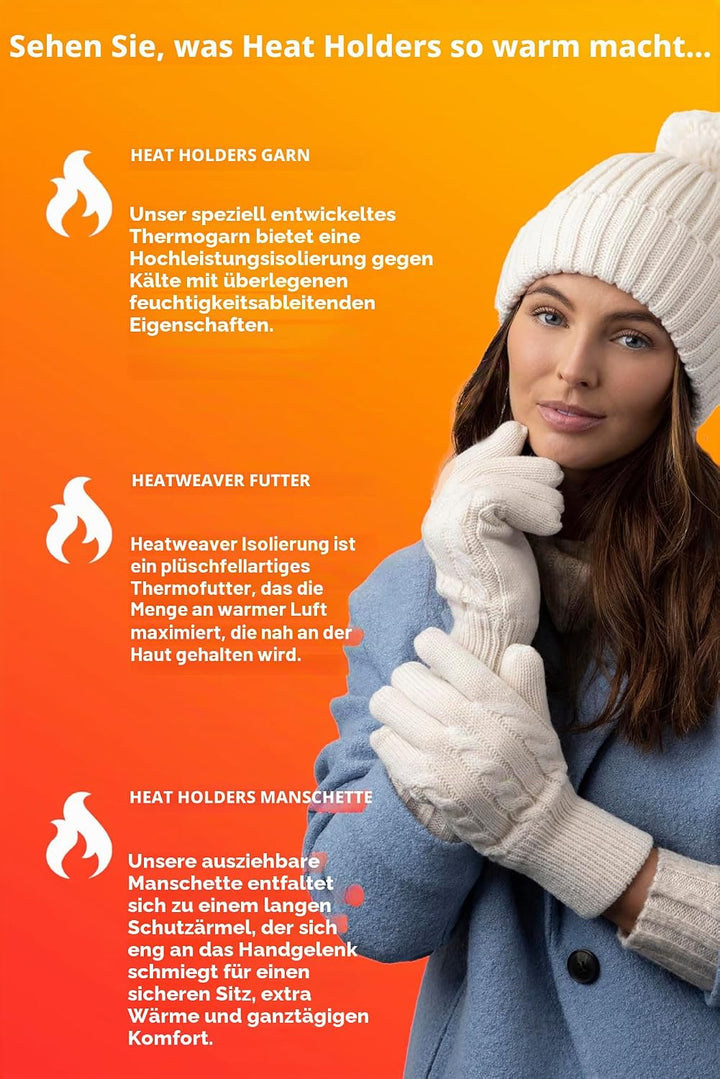 HEAT HOLDERS Fingerlose Damen-Thermo-Konverter-Handschuhe mit Zopfmuster, 2,3 Tog Dusky Blau, Dusky