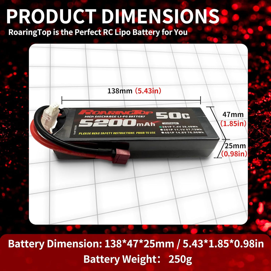 ROARINGTOP 2S Lipo Akku 7,4V 50C 5200mAh Lipo Hardcase Akku mit Deans Anschluss für RC Flugzeug DJI