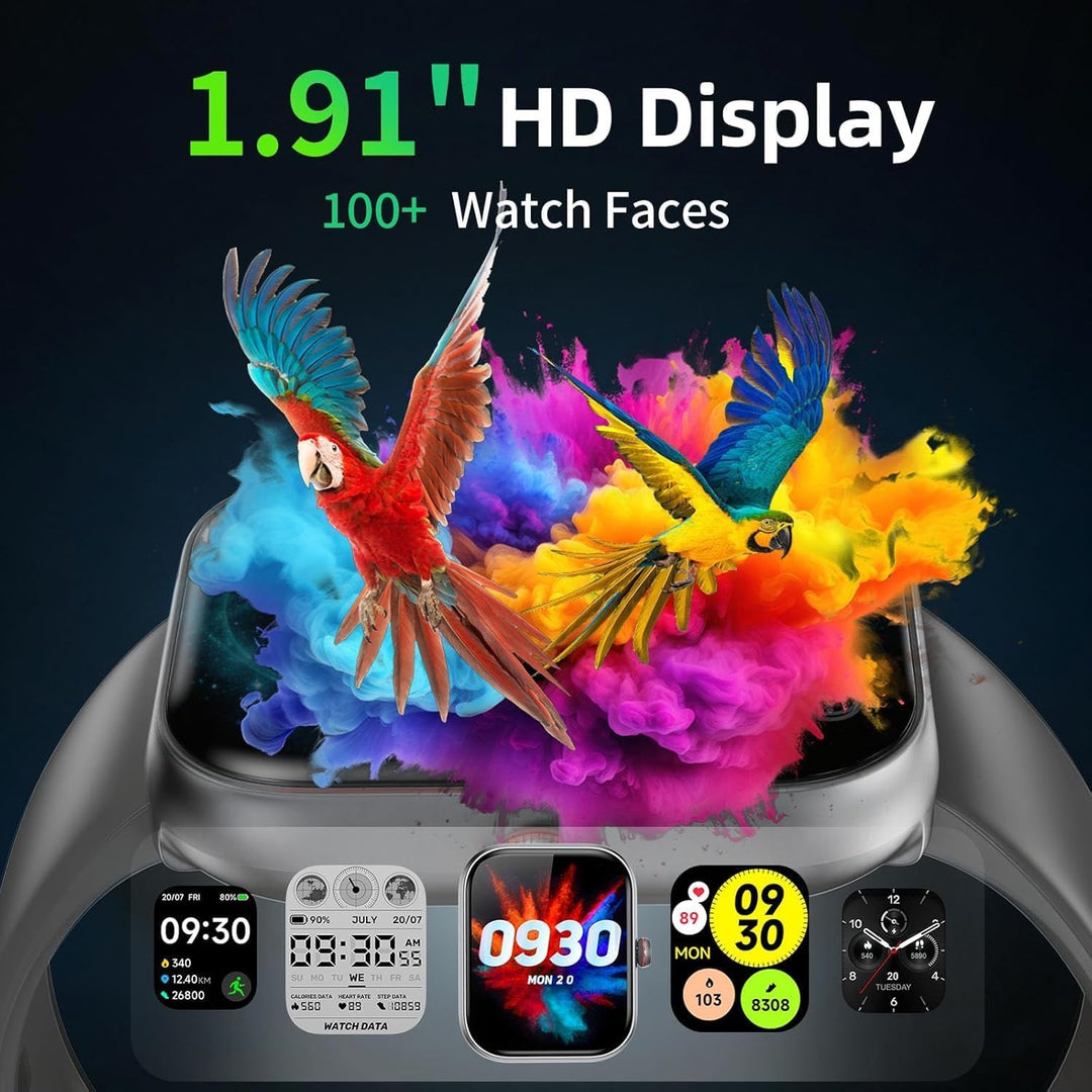 Smartwatch Herren Damen, 1,91" HD Fitnessuhr mit Alexa &amp; Telefonfunktion, 100+ Sportmodi Smart Watch