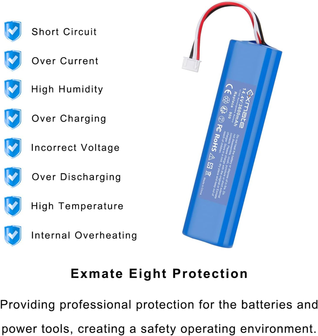 Exmate 14.4V 3600mAh Li-Ion Akku, Ersatzakku für Ecovacs Deebot Ozmo 900, 901, 905, 920, 930, 937, D