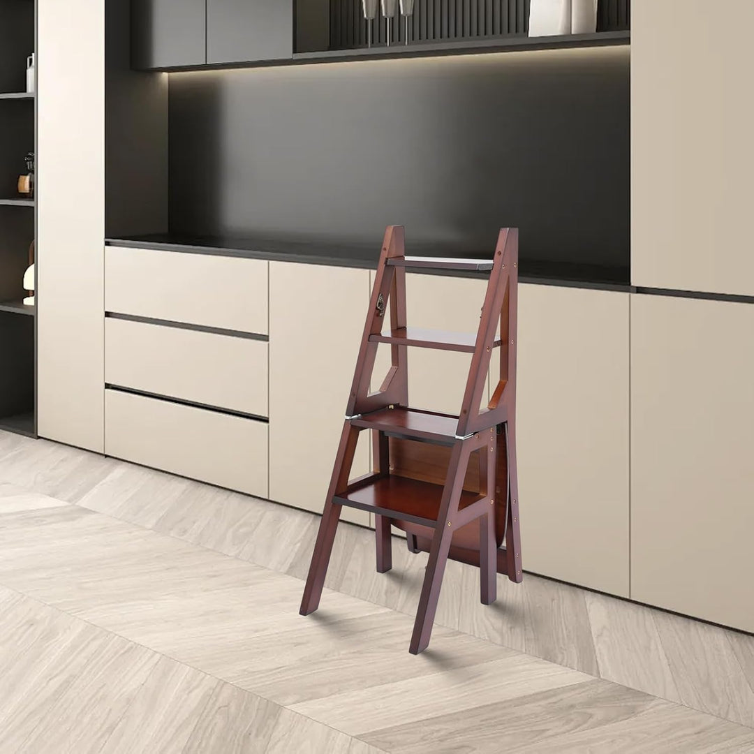 4-Stufen Klappbarer Tritthocker 2-in-1 Holz Trittleiter und Stuhl Klappbar Holztrittleiter 100kg Tra