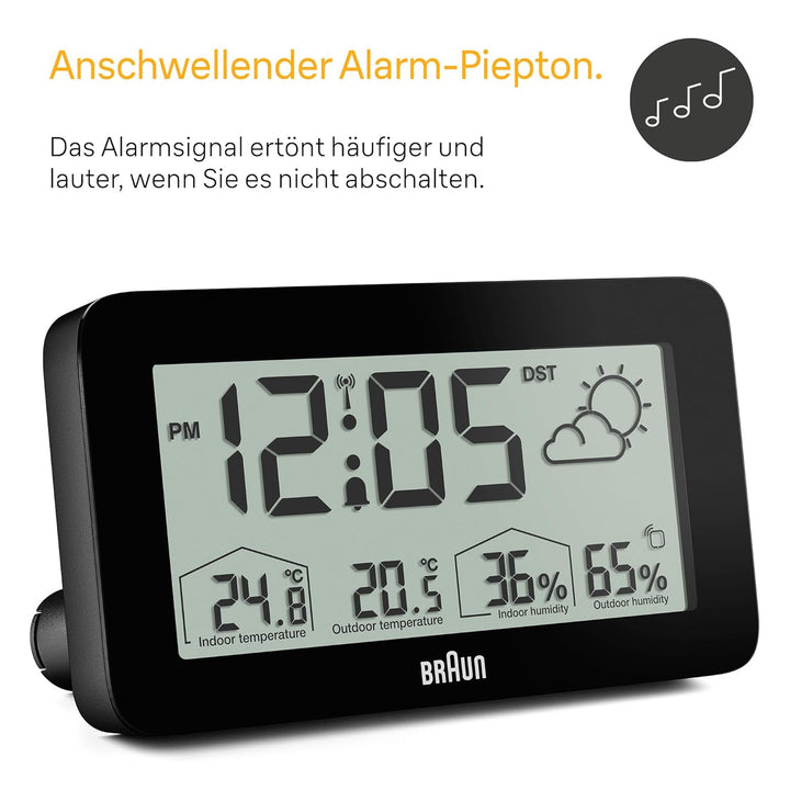 Braun Digitale Wetterstationsfunkuhr für die mitteleuropäische Zeitzone (DCF) mit Anzeige von Innen-
