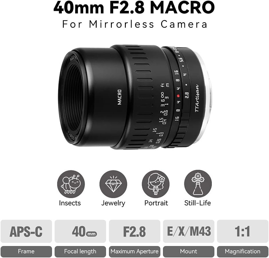 TTARTISAN 40mm F2.8 Makroobjektiv APS-C MF für Sony E-Mount Kameras A5000 A6500 A6600 NEX-3 NEX-3N N