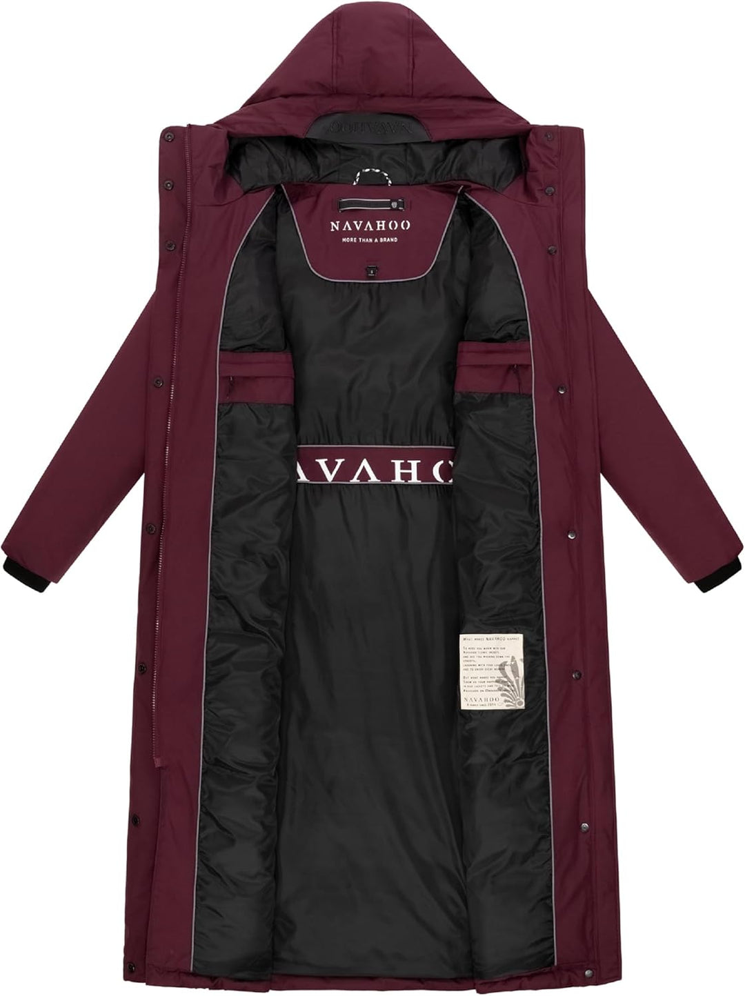 Navahoo Damen Wintermantel warmer Mantel extralang mit Kapuze Wolkenfrost XIV XS-XXL XS Wine, XS Win