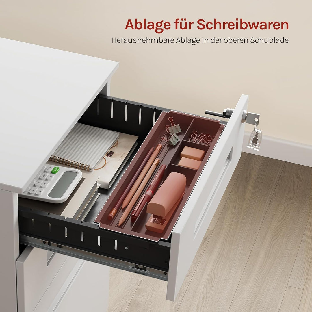 WOLTU Rollcontainer Metall, Mobiler Aktenschrank Büroschrank mit 3 Schubladen Bürocontainer, abschli