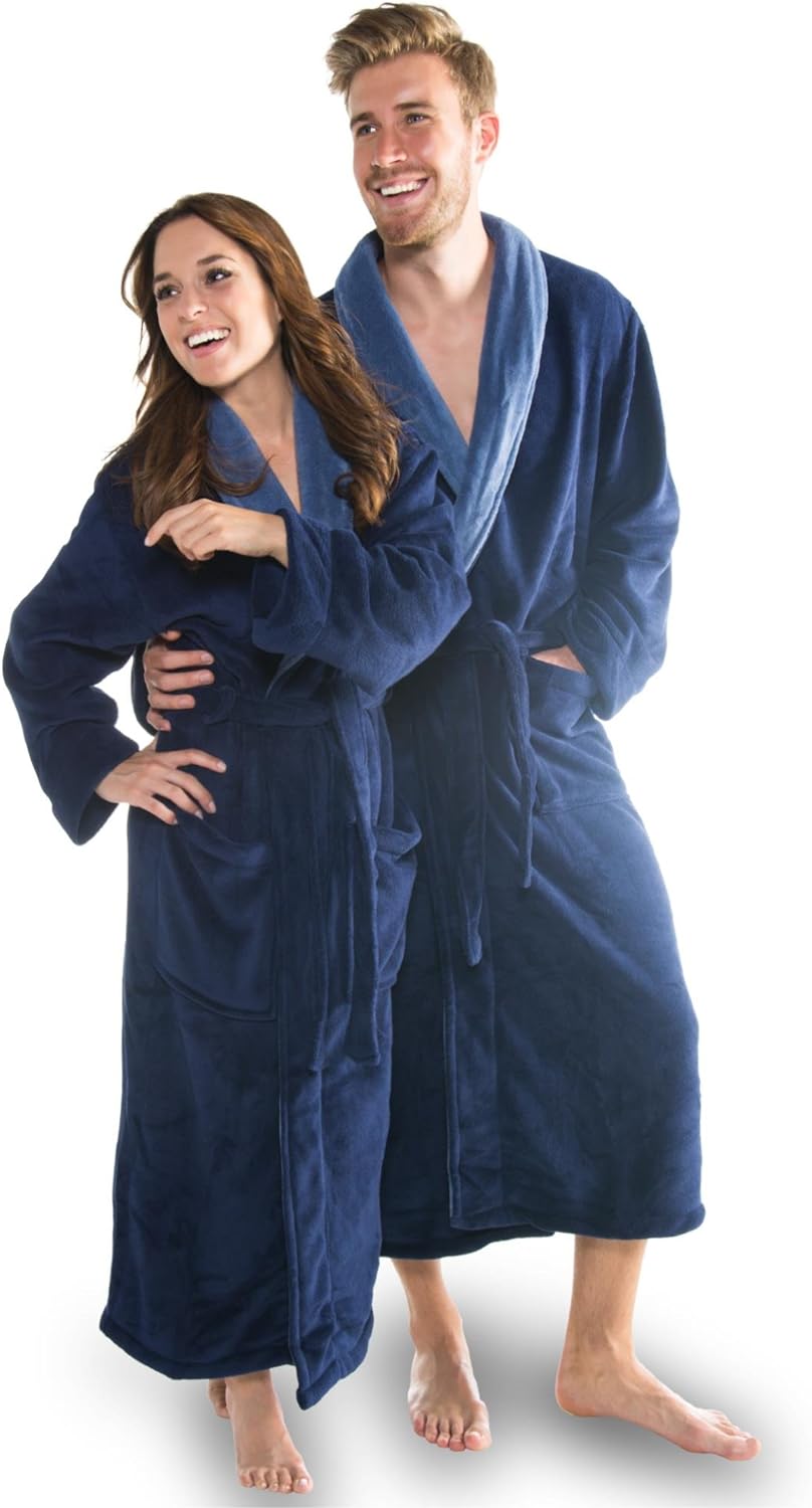 CelinaTex Nevada Bademantel Damen Herren S dunkel blau mittel blau Mikrofaser Saunamantel Coral Flee