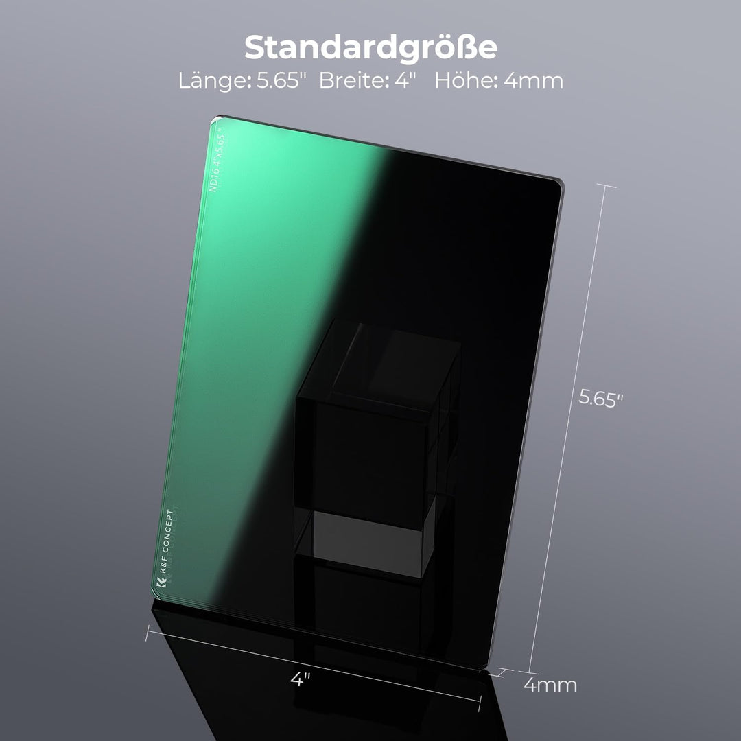 K&F Concept 4 x 5,65" ND16 Filter(4 Blendenstufen),Dicke 4mm Rechteckfilter quadratischer Graufilter