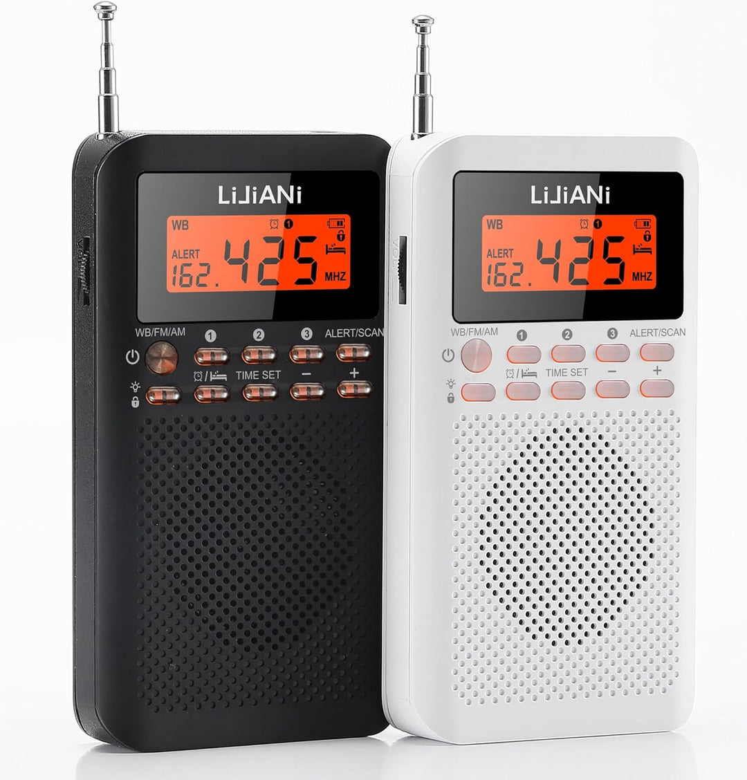 NOAA Weather AM FM Radio, tragbar, batteriebetrieben durch 2 AA-Batterien mit Stereo-Kopfhörer, LCD-