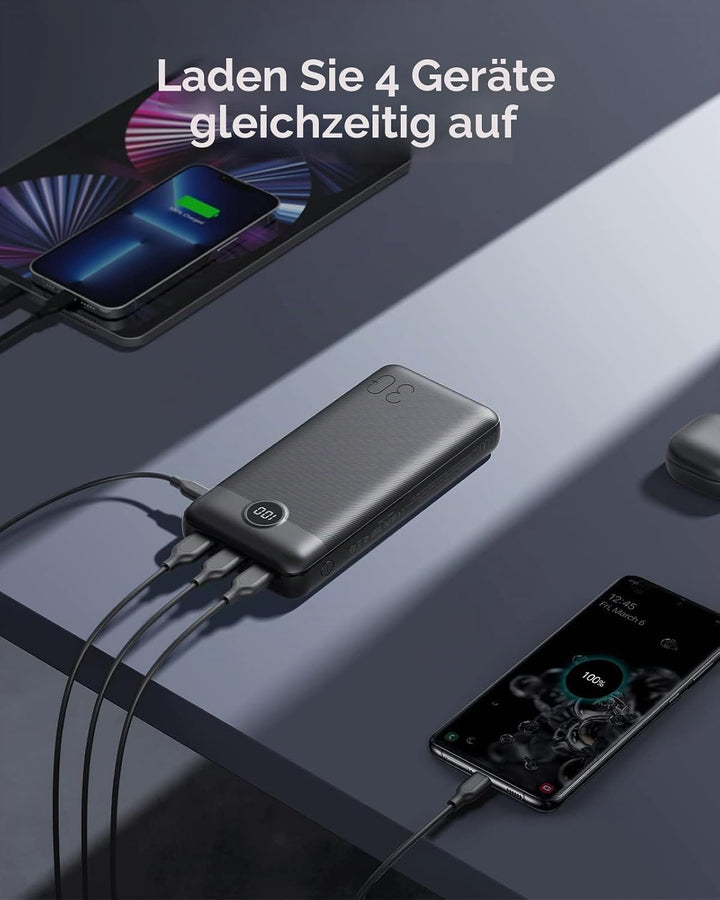 VEGER 30000mAh Powerbank, 20W PD Schnelles Aufladen Externer Akku Power Bank, USB C Tragbares Handy