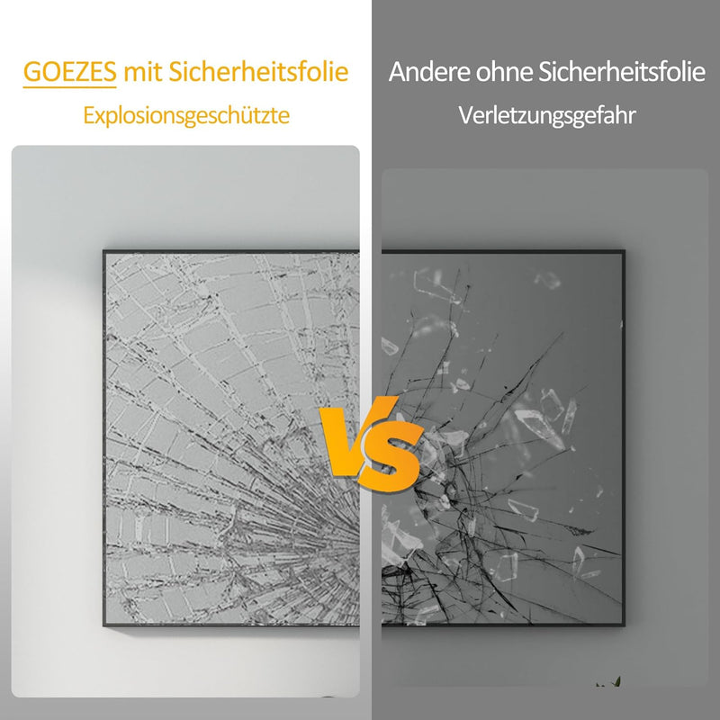 Goezes Spiegel Schwarz 50x70cm Badspiegel Badezimmerspiegel Schwarz Spiegel Metallrahmen Dekorative