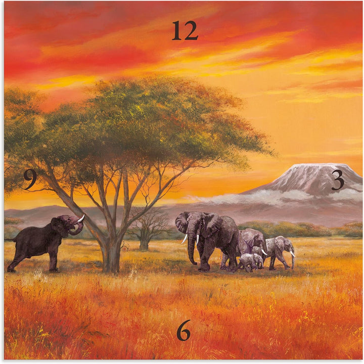 ARTLAND Wanduhr ohne Tickgeräusche Leinwand Quarzuhr 30x30 cm Quadratisch Lautlos Afrika Safari Tier
