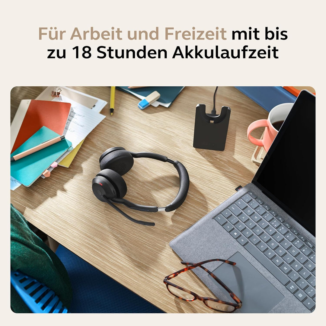Jabra Evolve2 55 - schnurloses Stereo-Headset Air Comfort - Mikrofone mit Geräuschunterdrückung und