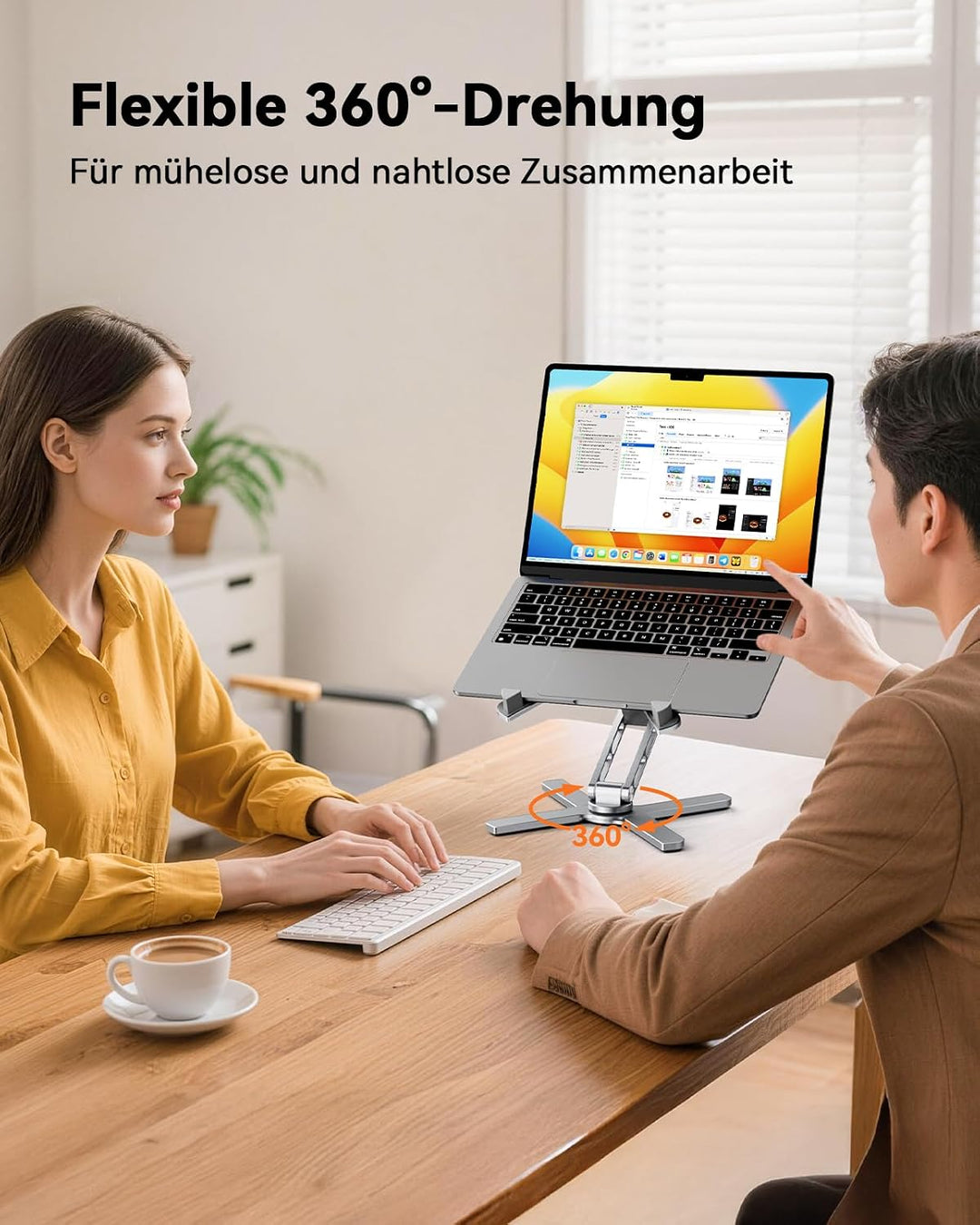 TECKNET Laptop-Ständer mit 360° drehbarer Sockel, ergonomisch höhen- & neigungsverstellbar, klappbar