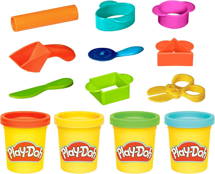 Play-Doh Starter Set, mit 4 Dosen zu je 56 Gramm und 9 Accessoires zum Schneiden und Formen, dazu Ta
