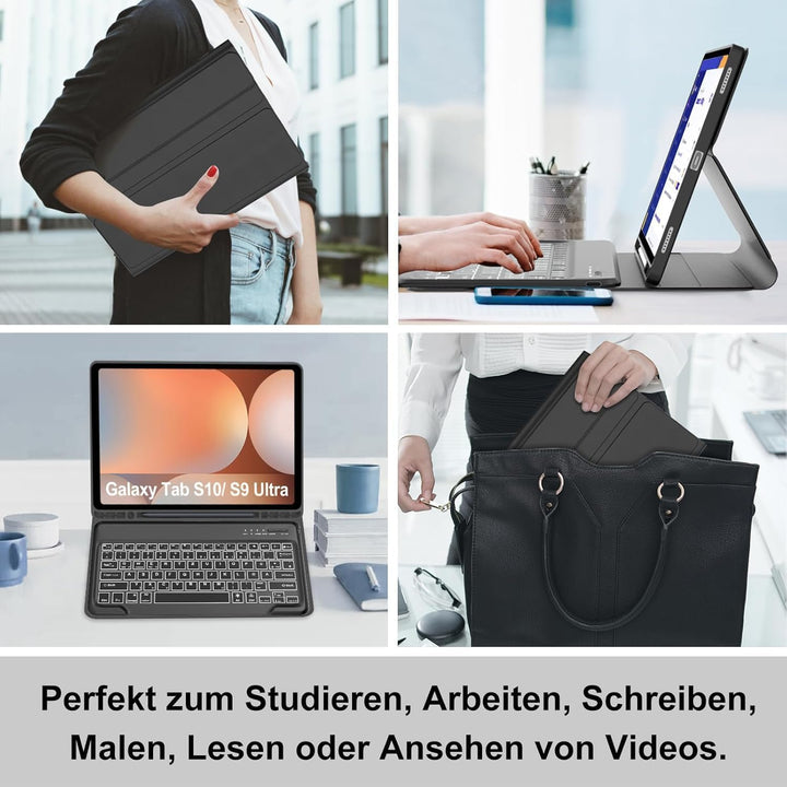 Für Tab S10 Ultra 14.6" Tastaturhülle mit Beleuchtung QWERTZ | Für Samsung Galaxy Tab S10 Ultra Tast